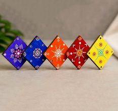 Handmade Dot Mandala Canvas MDF Fridge Magnets Set of 5